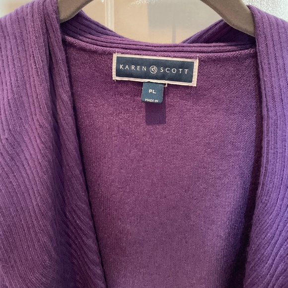 Karen Scott deep Purple  colored cardigan PL, ruffle detailing - Picture 3 of 4